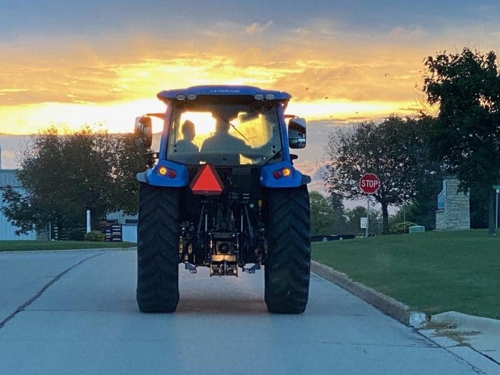 Tractor at sunset